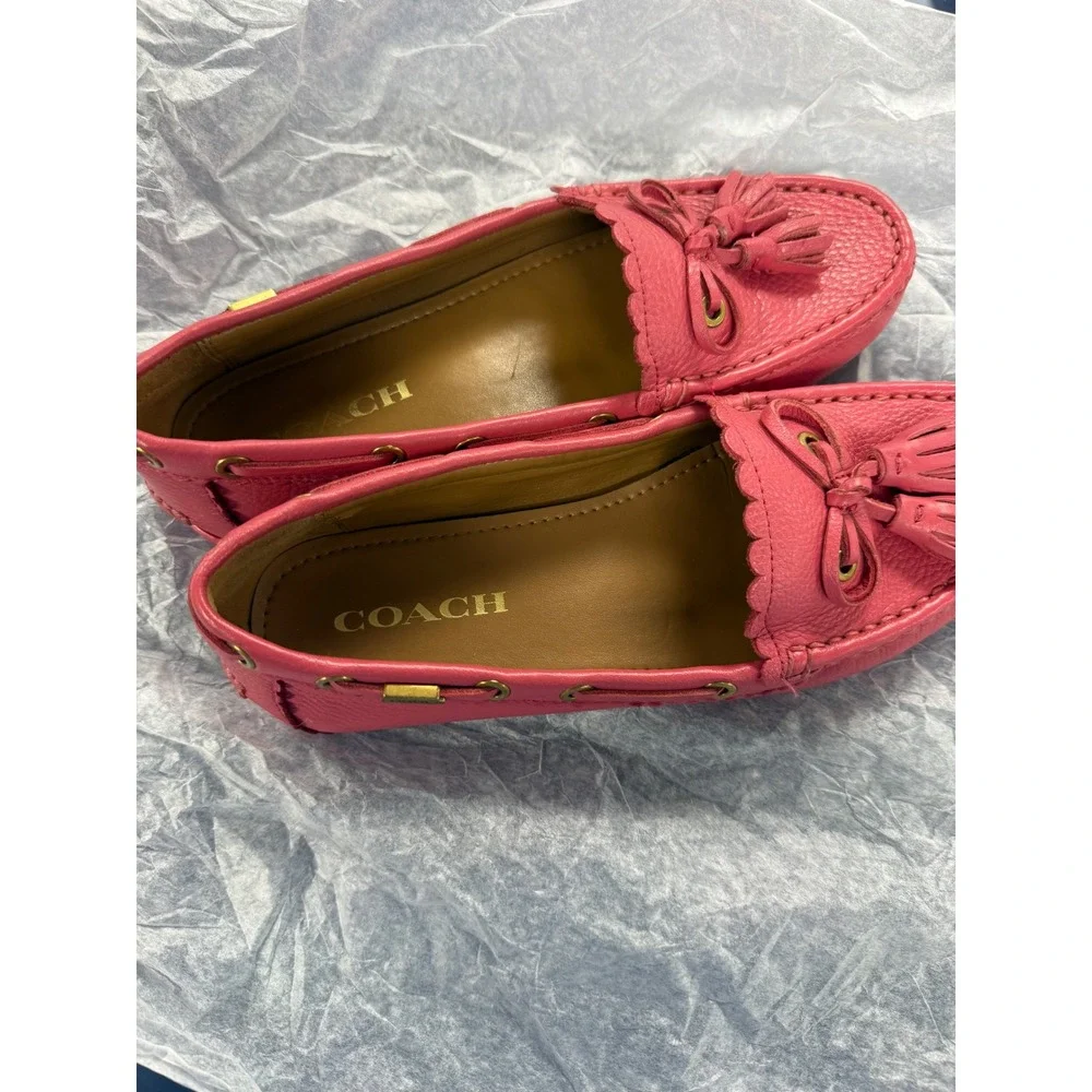 Coach Leather Pink Tassel Loafers Size 8 B Flats